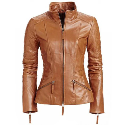 Moon Walker Fashions Women's stylish  leather jacket with quilted patches