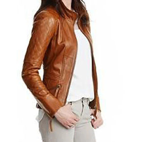 Moon Walker Fashions Women's stylish  leather jacket with quilted patches