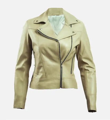 Moon Walker Fashions Women’s White Leather Biker Jacket