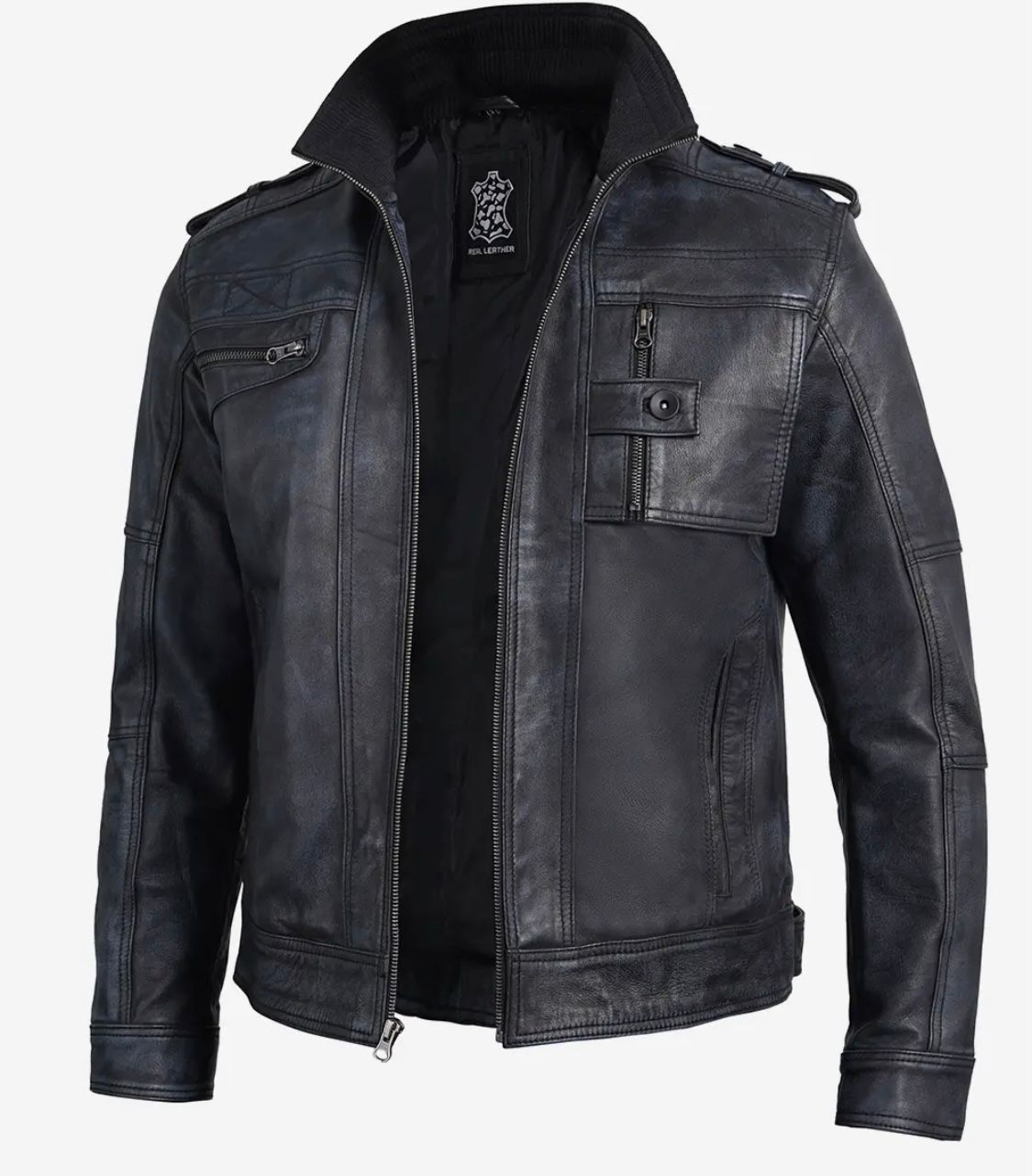 Moon Walker Fashion Tavares Men's Distressed Black Leather Biker Jacket