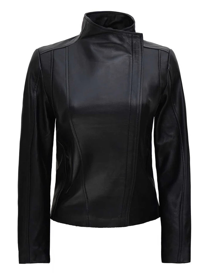 Moon Walker Fashions Black Flap Closure Café Racer Leather Jacket