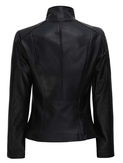 Moon Walker Fashions Black Flap Closure Café Racer Leather Jacket