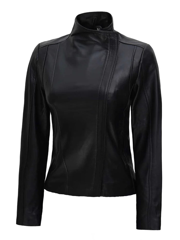 Moon Walker Fashions Black Flap Closure Café Racer Leather Jacket