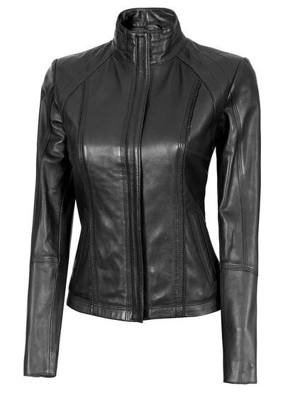 Moon Walker Fashions Acerra Women's Black Leather Café Racer Biker Jacket