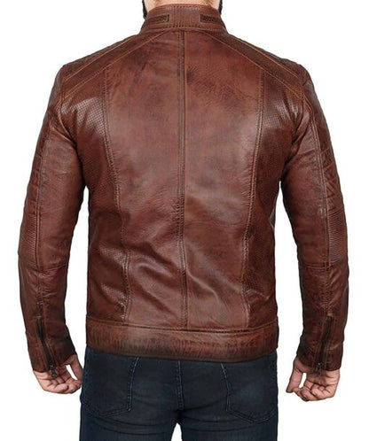 Moon Walker Fashions Men Brown Distressed Biker Jacket