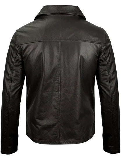 Moon Walker Fashions Men's Black Shirt Collar Cowhide Leather Jacket