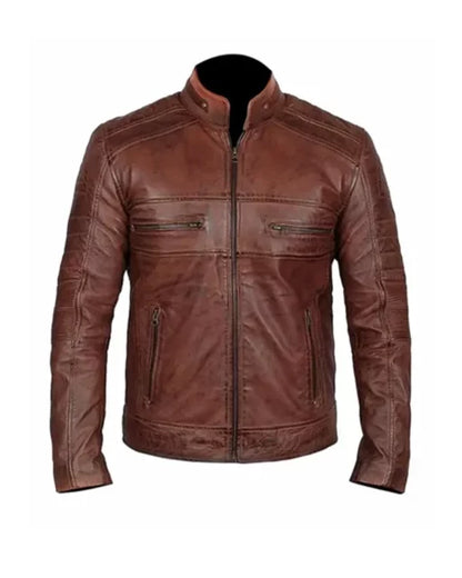 Moon Walker Fashions Men Brown Distressed Biker Jacket