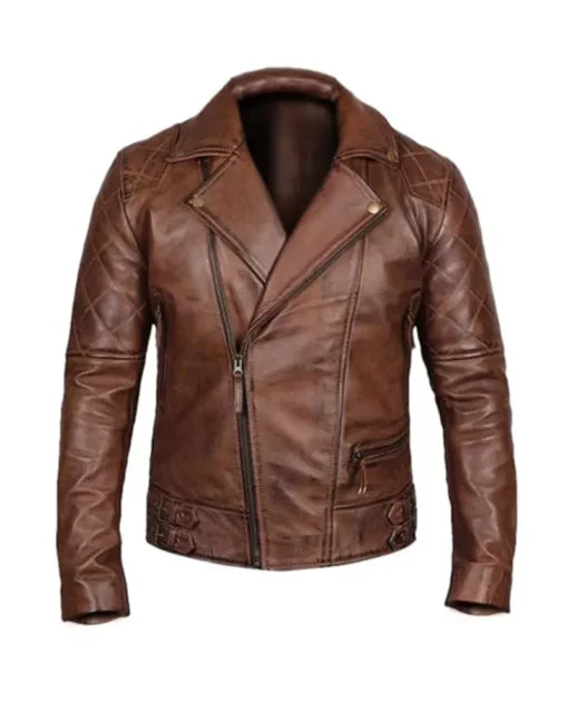 Moon Walker Fashions Men’s Vintage Quilted Brown Biker Jacket