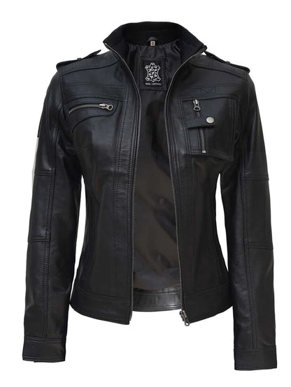 Moon Walker Fashions Tavares Women's Black Café Racer Leather Jacket