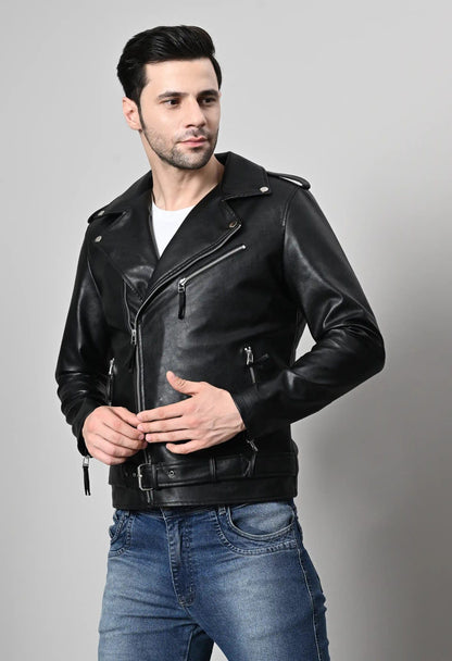 Moon Walker Fashions Water Resistant Leather Black Biker Jacket