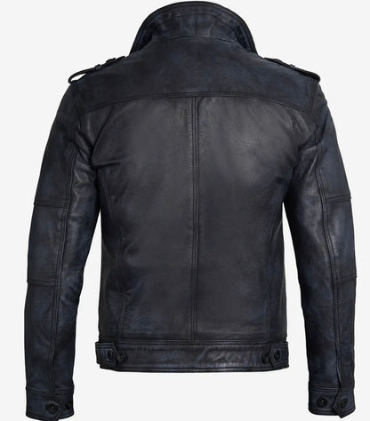 Moon Walker Fashion Tavares Men's Distressed Black Leather Biker Jacket