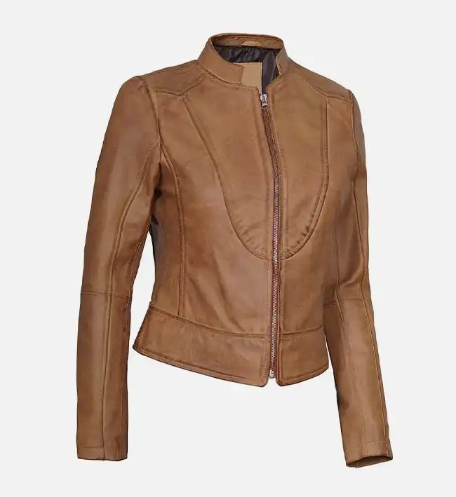 Moon Walker Fashions Ricki in Gigli Brown Leather Jacket