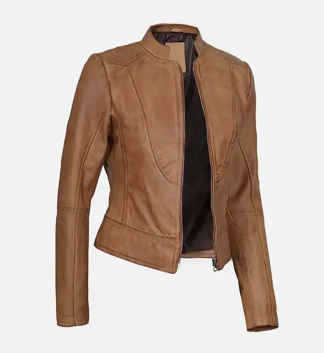 Moon Walker Fashions Ricki in Gigli Brown Leather Jacket