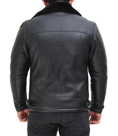 Moon Walker Fashions Mitchel Black Real Leather Men's Shearling Bomber Jacket