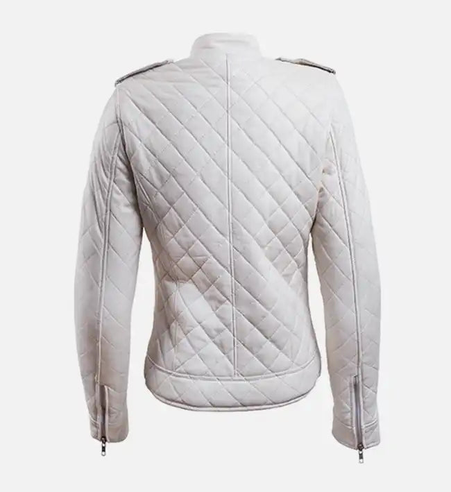 Moon Walker Fashions Women’s white Leather Puffer Jacket