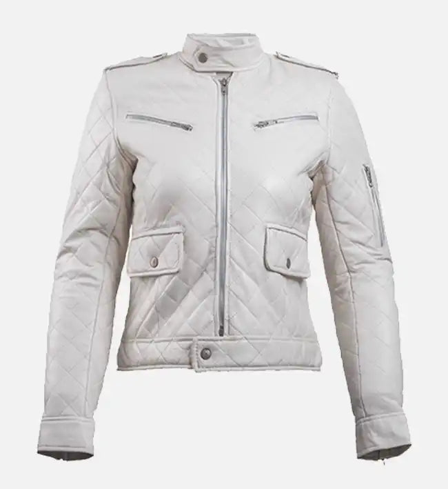 Moon Walker Fashions Women’s white Leather Puffer Jacket