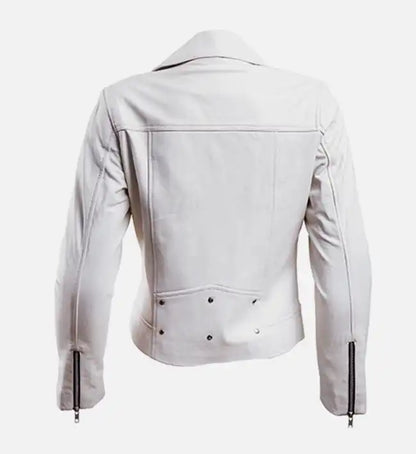 Moon Walker Fashions Women’s White Leather Biker Jacket